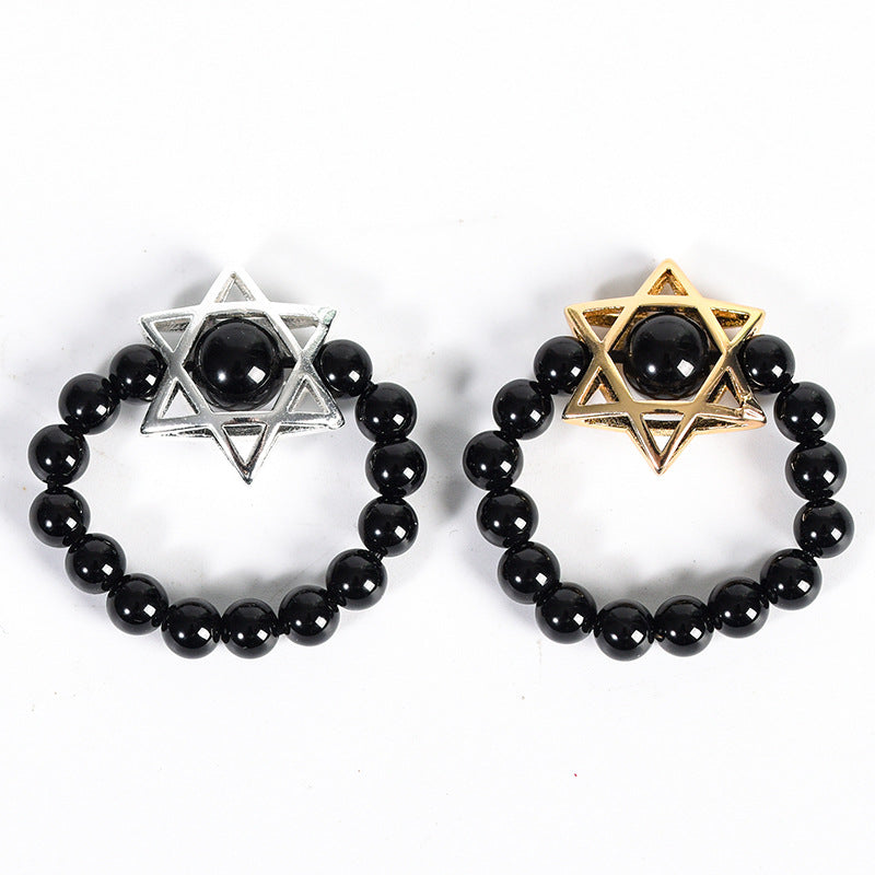 Natural crystal raw stone round beads six-pointed star jade ring hand-wound hot-selling jewelry