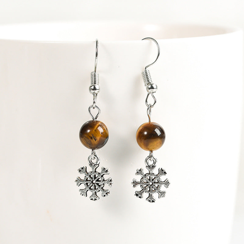 Natural crystal gravel spherical snowflake bead earrings, temperament, personality and sweet earrings