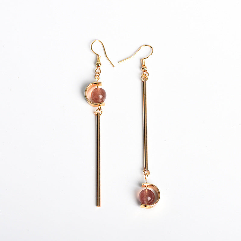 Natural crystal ball lollipop-shaped earrings, creative, simple and elegant handmade earrings