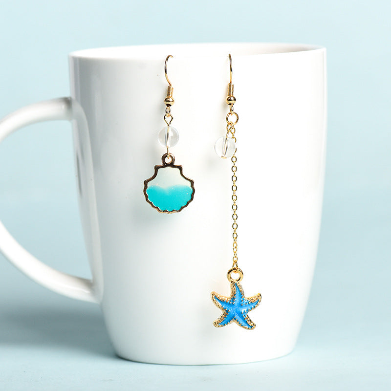 Natural crystal round beads blue starfish earrings creative simple and elegant handmade earrings