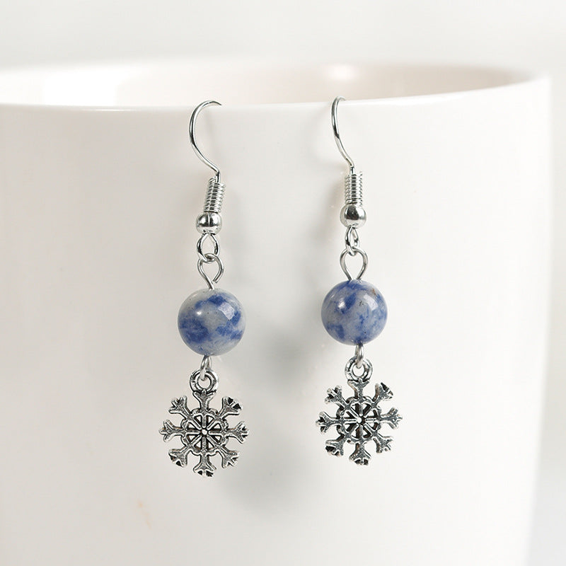 Natural crystal gravel spherical snowflake bead earrings, temperament, personality and sweet earrings