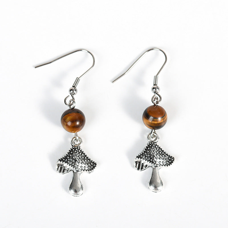 Earrings niche design mushroom earrings amethyst pink crystal beads personalized creative simple female pendant earrings