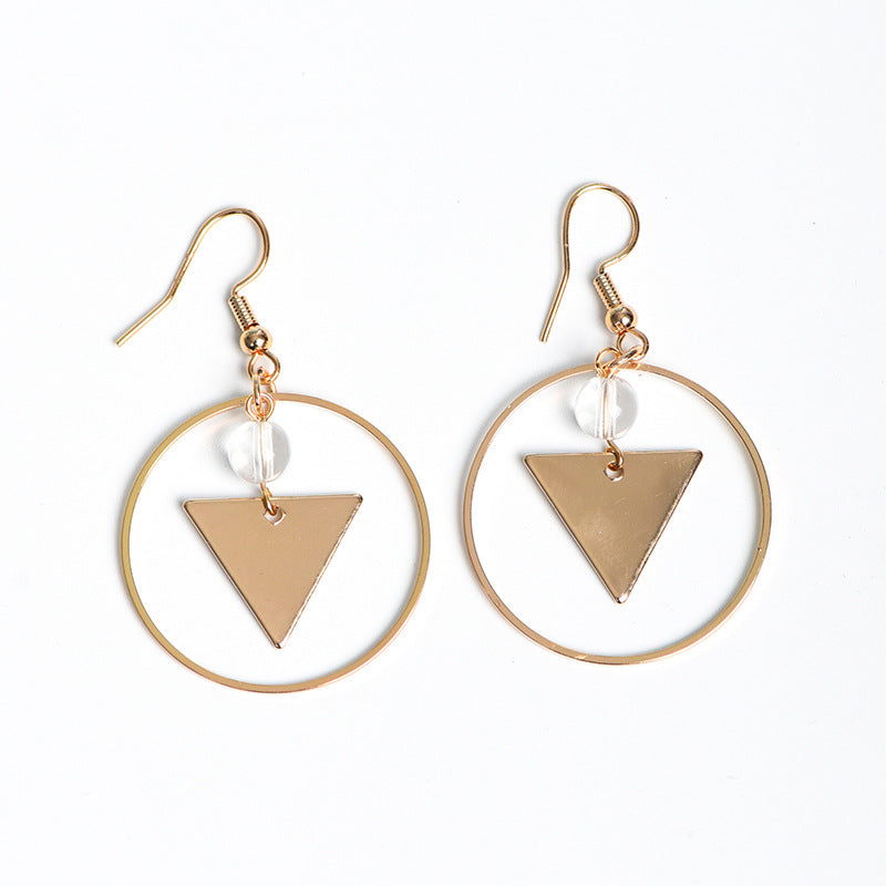 Natural crystal round bead triangular earrings creative simple and elegant handmade earrings