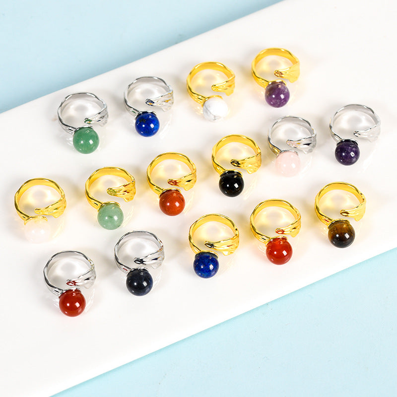 Natural crystal half-hole special-shaped ring cross-border jade ring handmade round bead crystal hot-selling jewelry