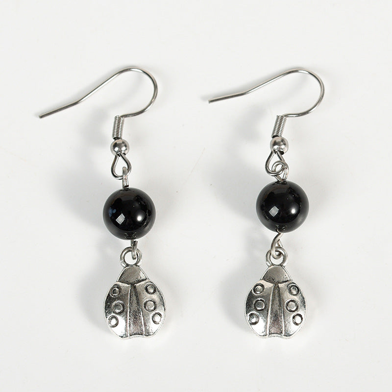 best-selling new amethyst rose quartz model ladybug earrings scarab personality women's light luxury fashion earrings