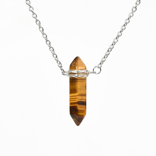 Vertical double pointed crystal column pendant natural stone mixed color crystal column jewelry with necklace