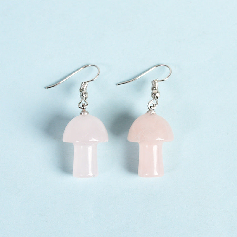 Best Selling Natural Crystal Mixed Crystal Mushroom Earrings Creative Simple Women's Handmade Earrings