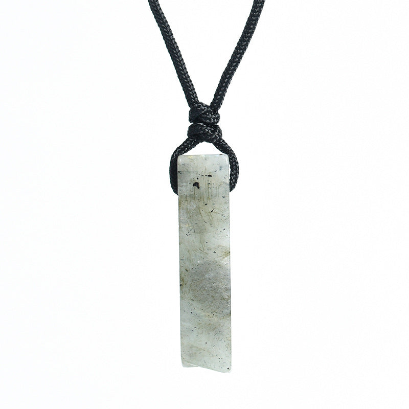 Natural crystal column pendant rope knot pink and white irregular stone necklace accessories