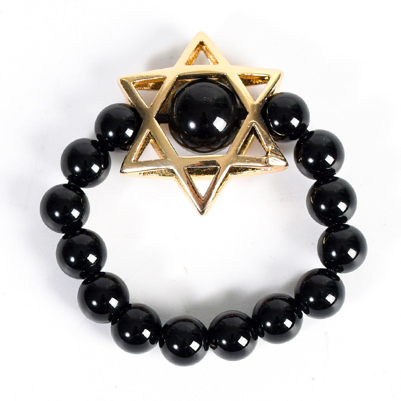 Natural crystal raw stone round beads six-pointed star jade ring hand-wound hot-selling jewelry