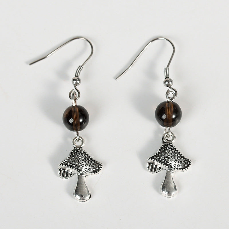 Earrings niche design mushroom earrings amethyst pink crystal beads personalized creative simple female pendant earrings