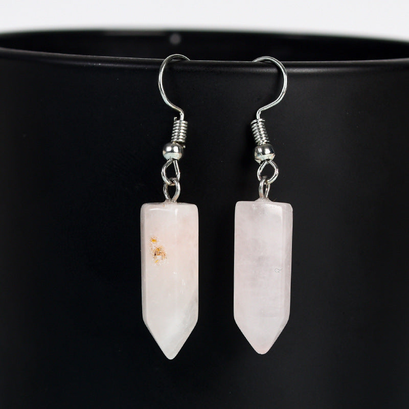 Natural crystal raw stone earrings, cute crystal hexagonal prism earrings, temperament, personality and sweet earrings