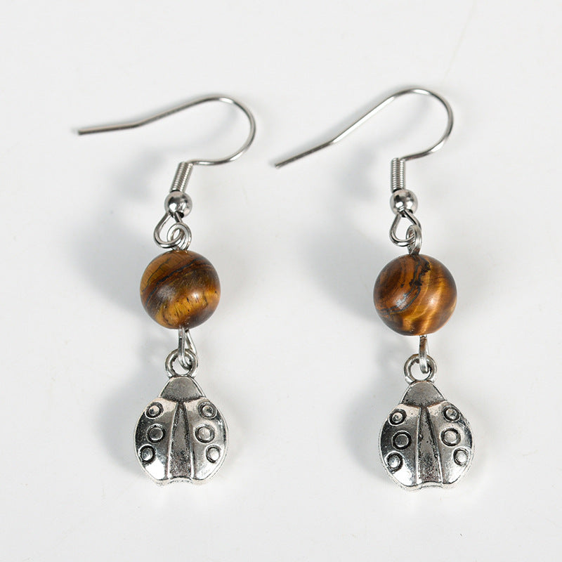 best-selling new amethyst rose quartz model ladybug earrings scarab personality women's light luxury fashion earrings