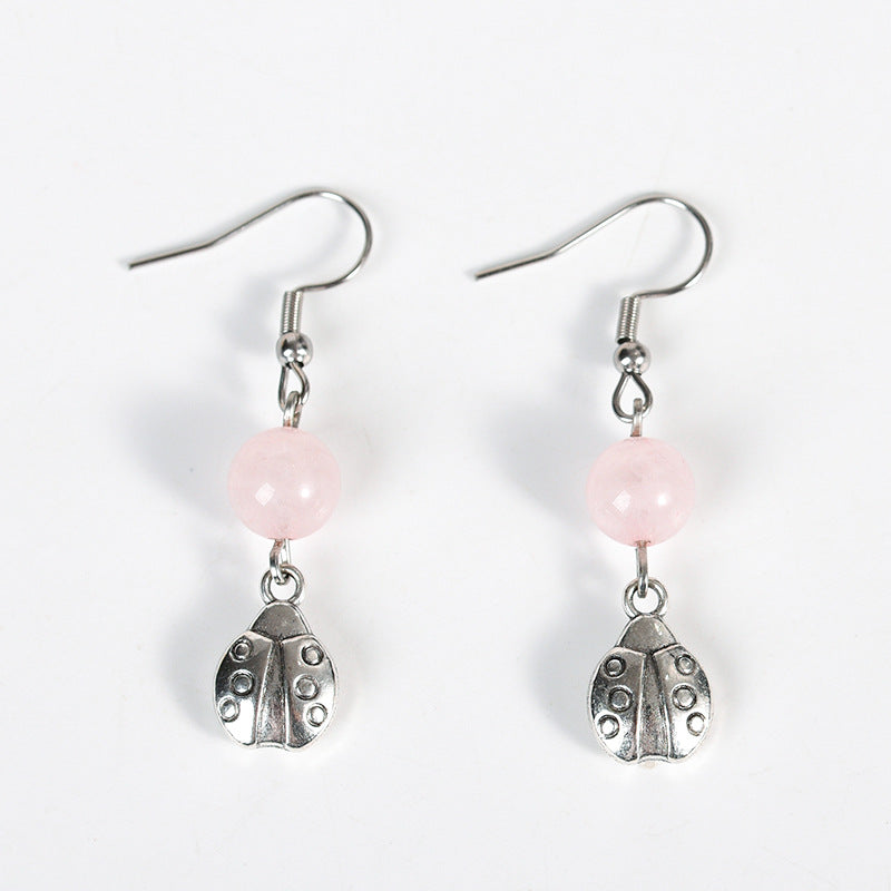 best-selling new amethyst rose quartz model ladybug earrings scarab personality women's light luxury fashion earrings