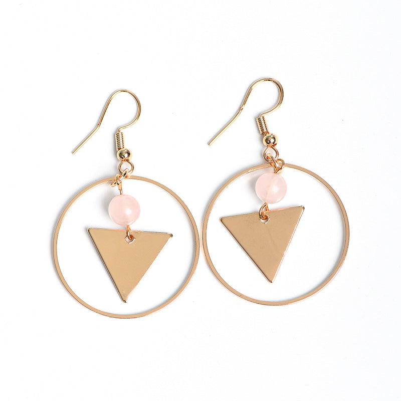 Natural crystal round bead triangular earrings creative simple and elegant handmade earrings