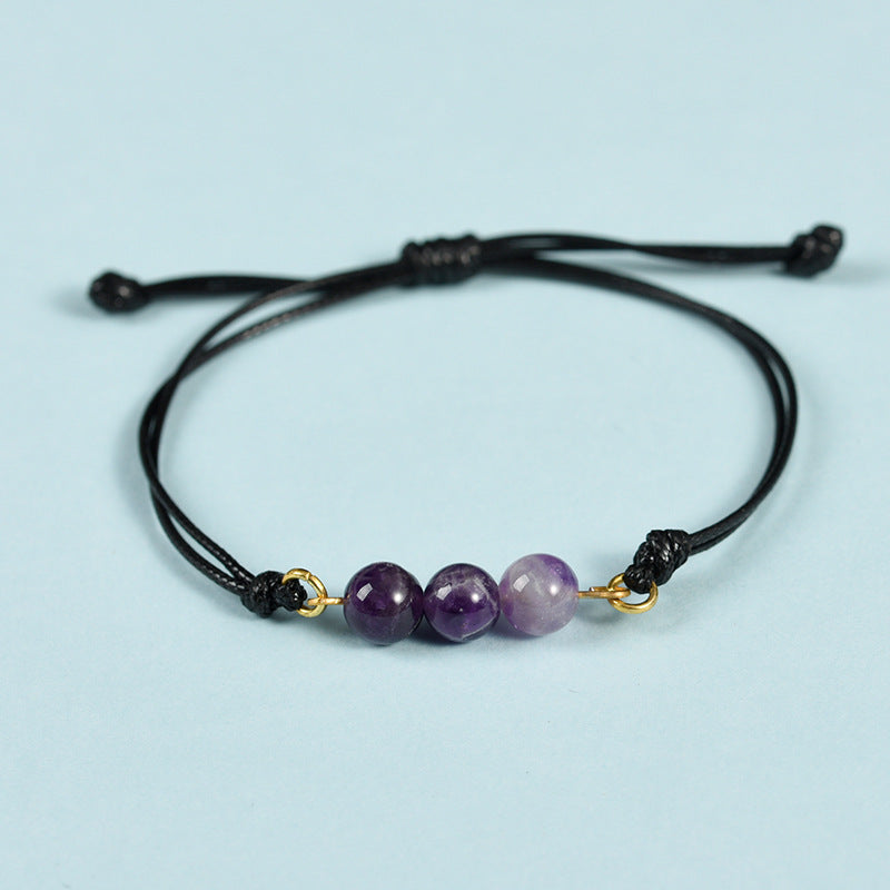 Hot-selling simple black rope Sansheng III bracelet pink crystal tiger eye stone spring design transfer bead bracelet