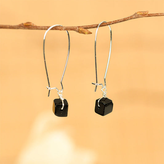 Natural crystal gravel round spherical earrings, cute square earrings, temperament, personality and sweet earrings