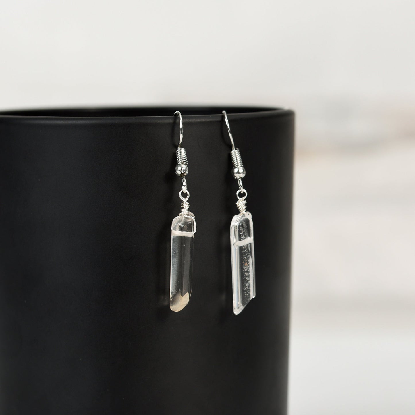 Natural white crystal column earrings, simple women's long earrings, irregular raw stone earrings