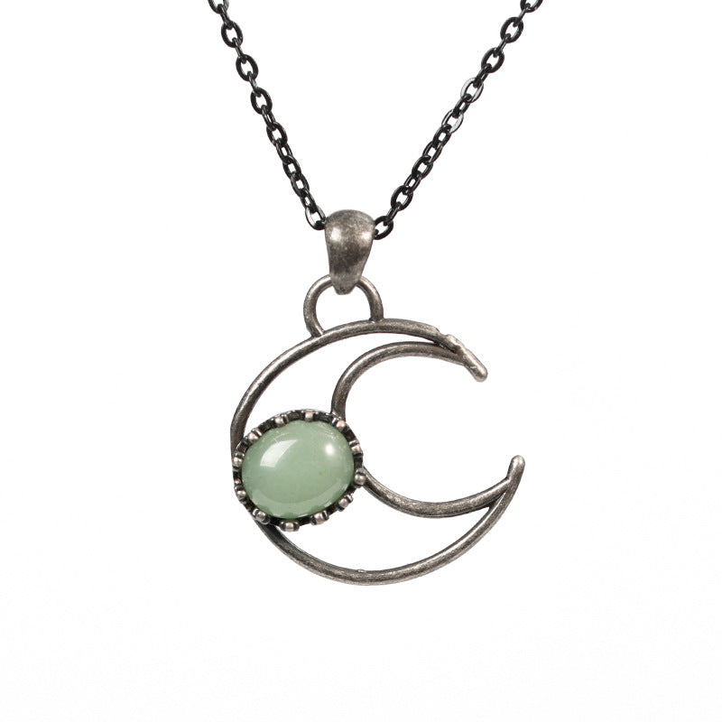 best-selling jewelry inlaid with natural crystal rough stone necklace moon girl niche pendant