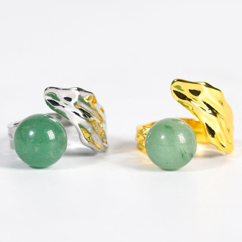 Natural crystal half-hole special-shaped ring cross-border jade ring handmade round bead crystal hot-selling jewelry