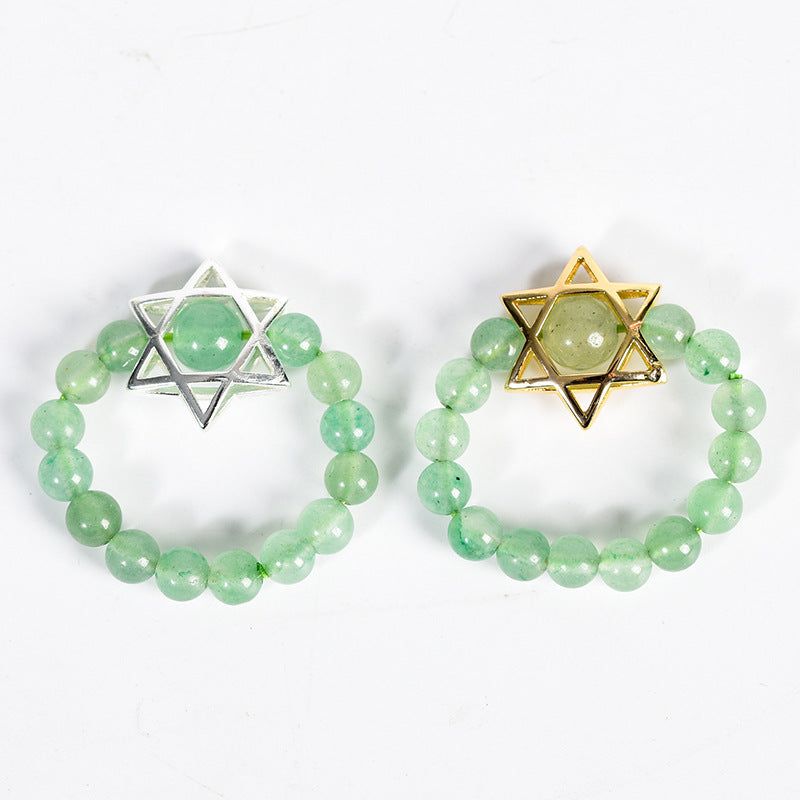 Natural crystal raw stone round beads six-pointed star jade ring hand-wound hot-selling jewelry