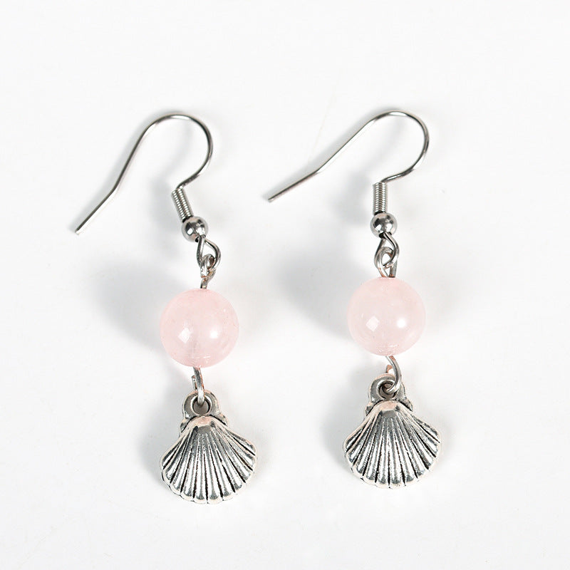 New earrings alloy scallop shell earrings rose quartz amethyst fashionable temperament female versatile earrings