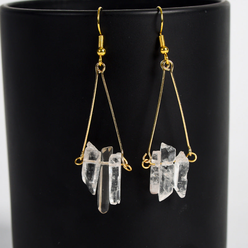 best-selling white crystal tooth irregular raw stone earrings creative simple women's handmade earrings