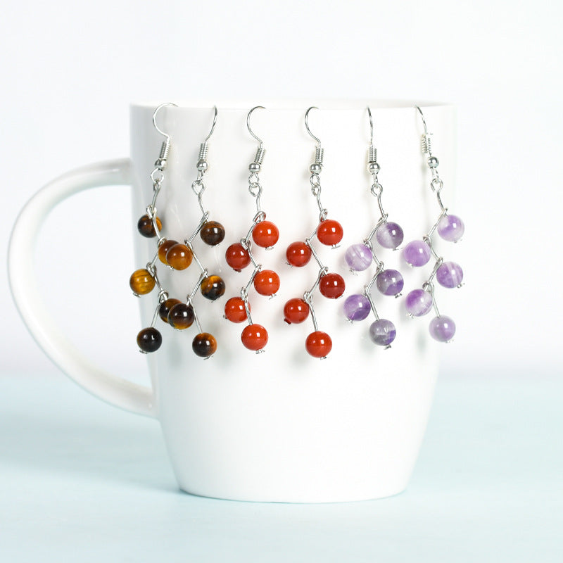 Best Selling Natural Crystal Mixed Crystal Grape Earrings Creative Simple Women's Handmade Earrings