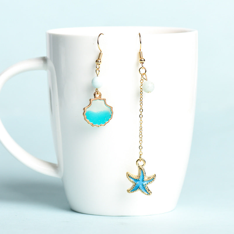 Natural crystal round beads blue starfish earrings creative simple and elegant handmade earrings