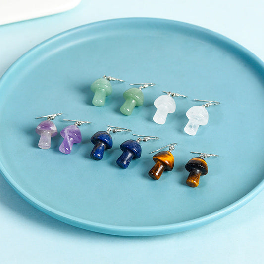 Best Selling Natural Crystal Mixed Crystal Mushroom Earrings Creative Simple Women's Handmade Earrings