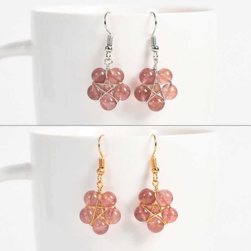 Natural crystal raw stone round beads flower jade earrings hand-wound hot-selling jewelry