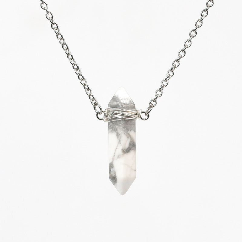 Vertical double pointed crystal column pendant natural stone mixed color crystal column jewelry with necklace