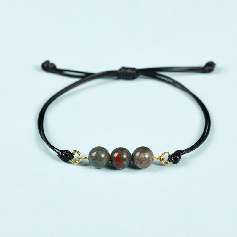 Hot-selling simple black rope Sansheng III bracelet pink crystal tiger eye stone spring design transfer bead bracelet