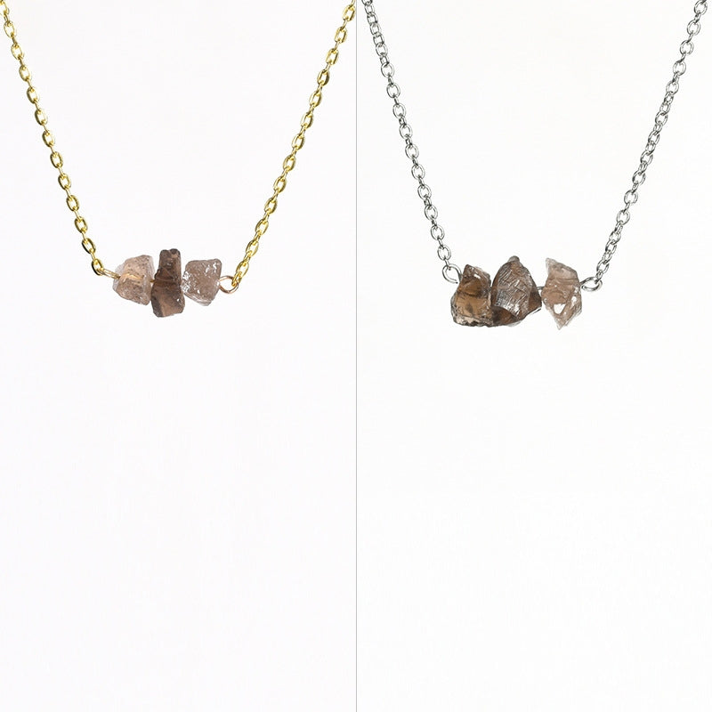 best-selling new multi-color gravel necklace white crystal rose quartz simple personalized necklace raw stone pendant