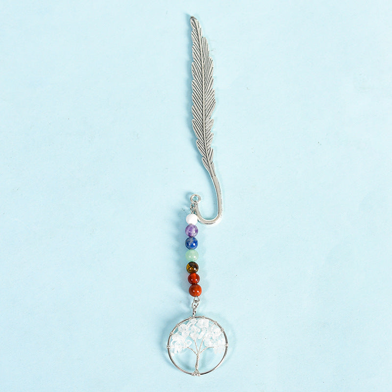 Natural crystal colorful tree of life pendant feather bookmark pendant creative classmate gift