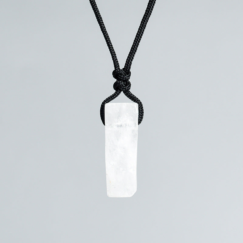 Natural crystal column pendant rope knot pink and white irregular stone necklace accessories