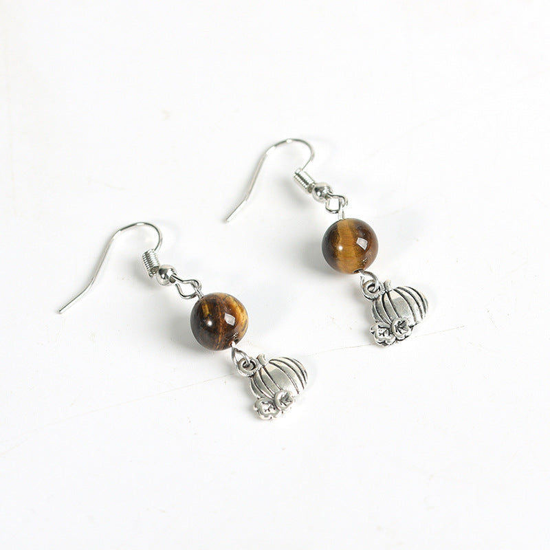 Natural crystal gravel round spherical earrings, cute pumpkin earrings, temperament, personality and sweet earrings