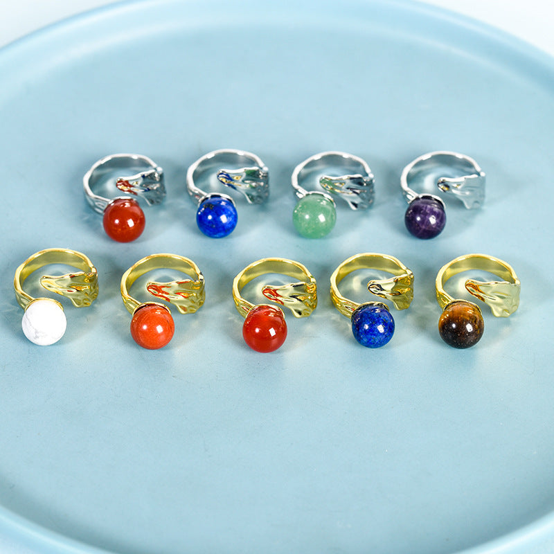 Natural crystal half-hole special-shaped ring cross-border jade ring handmade round bead crystal hot-selling jewelry