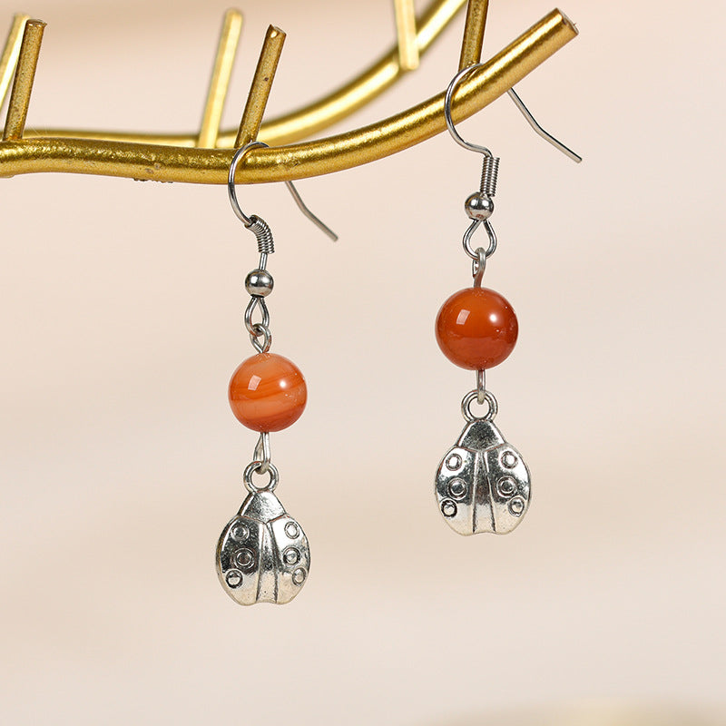 best-selling new amethyst rose quartz model ladybug earrings scarab personality women's light luxury fashion earrings