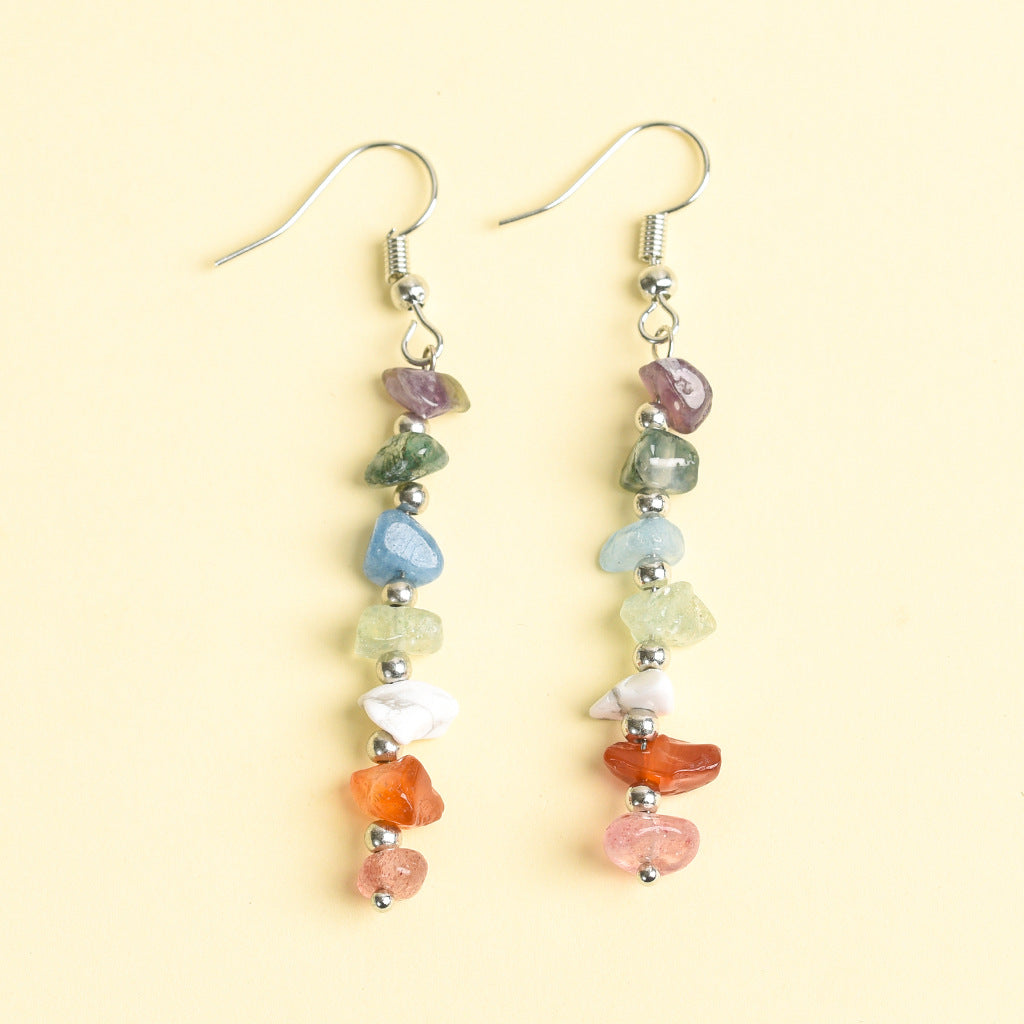 best-selling natural crystal mixed colorful gravel earrings creative simple women's handmade earrings