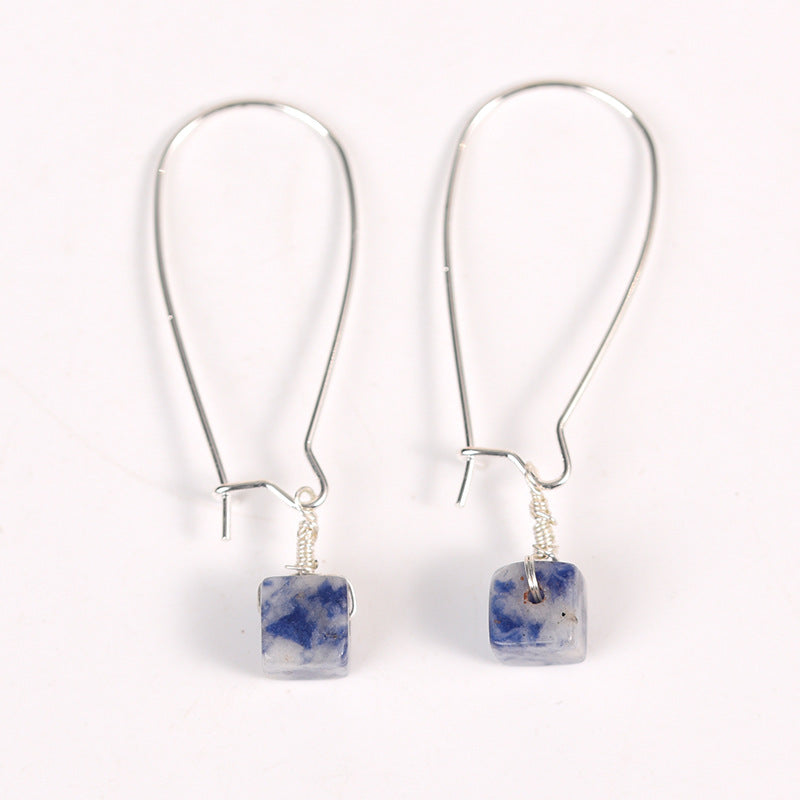 Natural crystal gravel round spherical earrings, cute square earrings, temperament, personality and sweet earrings