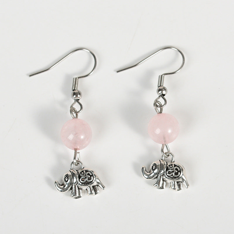 best-selling new earrings Rose Quartz Amethyst Elephant Earrings Personalized Fashionable Temperament Women's Earrings