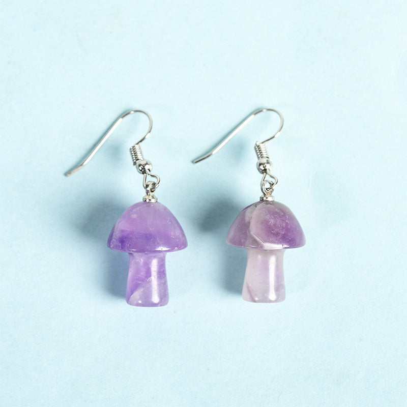 Best Selling Natural Crystal Mixed Crystal Mushroom Earrings Creative Simple Women's Handmade Earrings