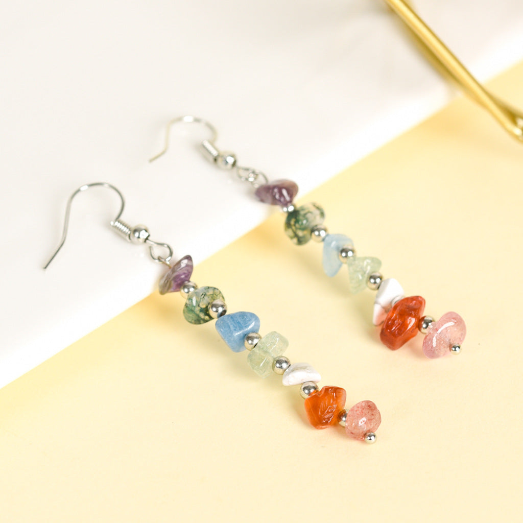 best-selling natural crystal mixed colorful gravel earrings creative simple women's handmade earrings