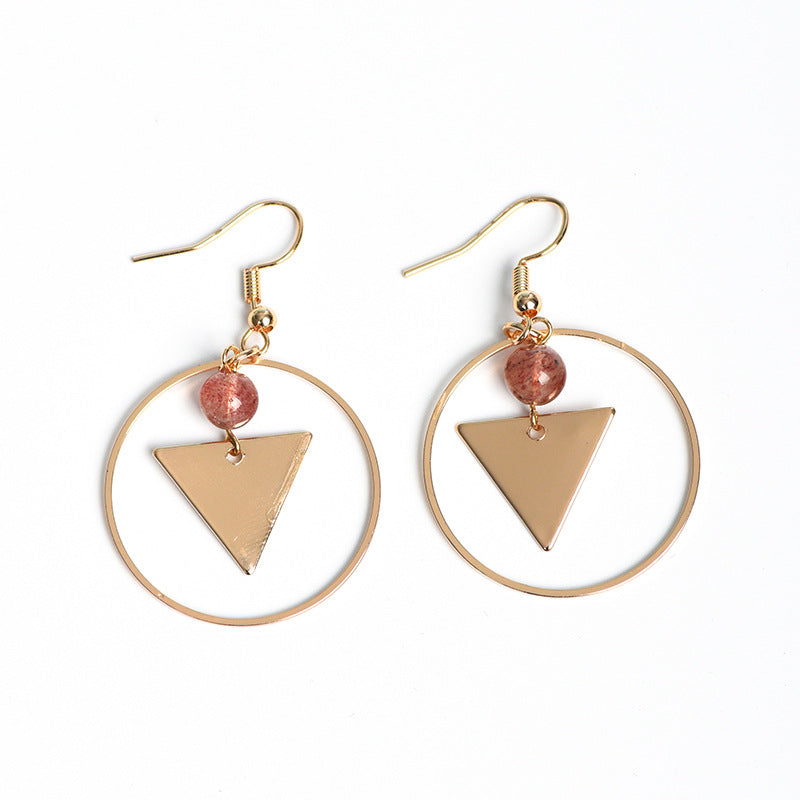 Natural crystal round bead triangular earrings creative simple and elegant handmade earrings