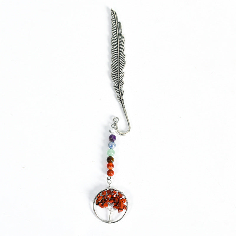 Natural crystal colorful tree of life pendant feather bookmark pendant creative classmate gift