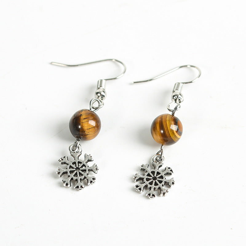 Natural crystal gravel spherical snowflake bead earrings, temperament, personality and sweet earrings