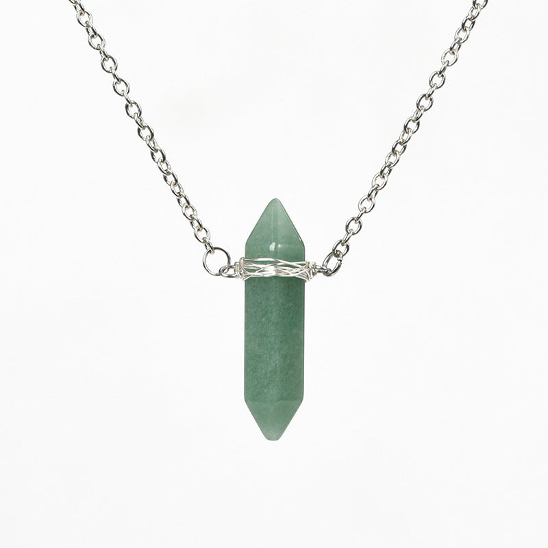 Vertical double pointed crystal column pendant natural stone mixed color crystal column jewelry with necklace