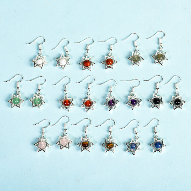 Natural crystal raw stone earrings, cute six-pointed star earrings, temperament, personality and sweet earrings