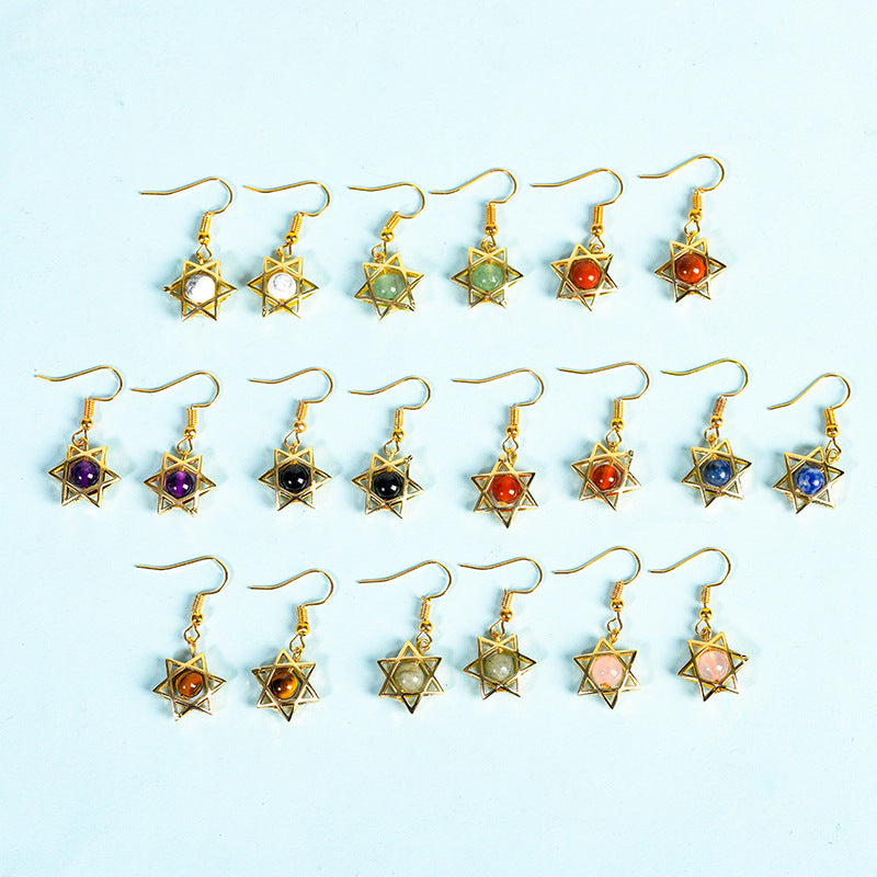 Natural crystal raw stone earrings, cute six-pointed star earrings, temperament, personality and sweet earrings