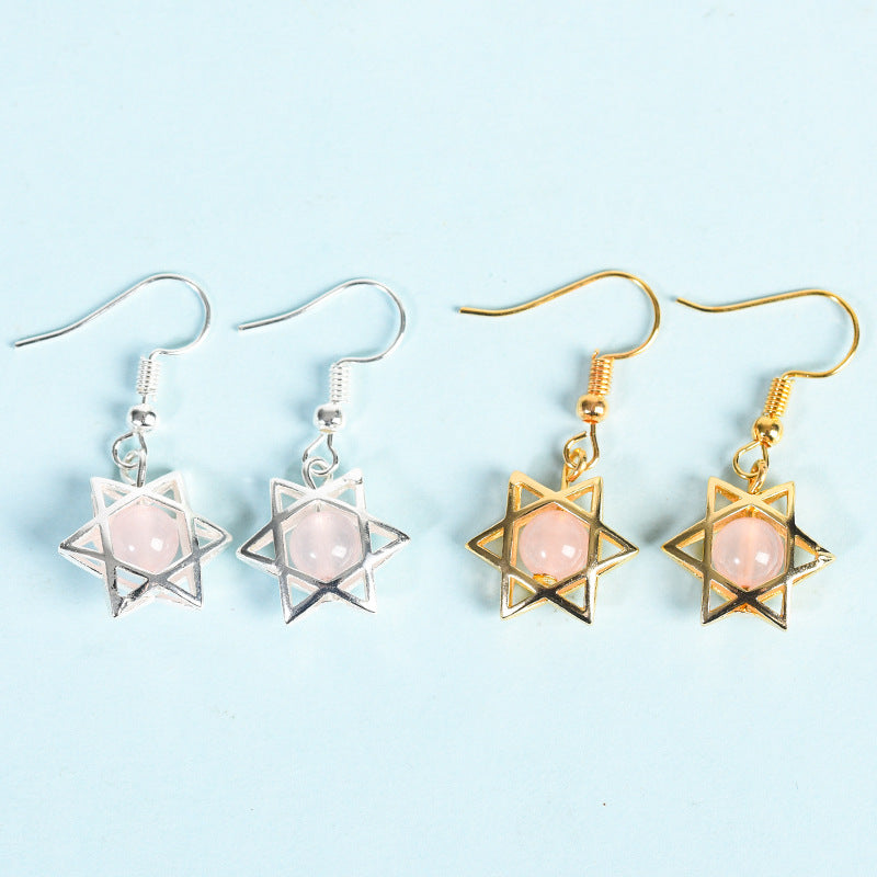 Natural crystal raw stone earrings, cute six-pointed star earrings, temperament, personality and sweet earrings